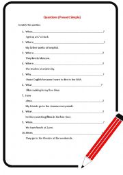 English Worksheet: Ouestions (Present Simple)