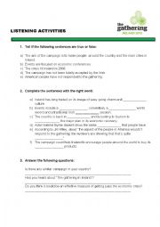 English Worksheet: THE GATHERING IRELAND. LISTENING ACTIVITY.