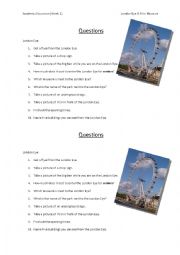 English Worksheet: London Eye Excursion Materials