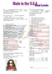 English Worksheet: Made in the U,S.A - Demi Lovato 