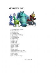 English Worksheet: MONSTER INC. 1 ELEMENTARY 