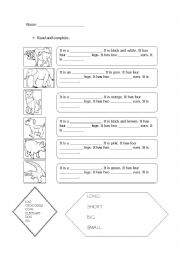 English Worksheet: Animals description