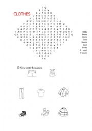 English Worksheet: Clothes wordsearch