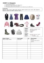 English Worksheet: Shopping Group Activity Worksheet A