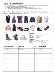 English Worksheet: Shopping Group Activity Worksheet B