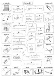 English Worksheet: use of classroom and personal items