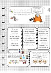 Book with activities for elementary: p.4 of The Lazy cat sat