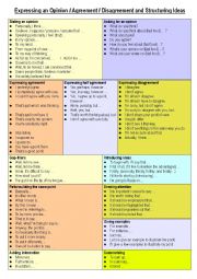 English Worksheet: Expressing an Opinion / Agreement / Disagreement and Structuring Ideas