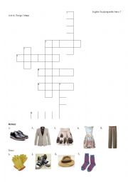 English Worksheet: clothes crossword