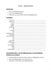 English Worksheet: Backpacking