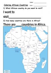 English Worksheet: Coloring African Countries