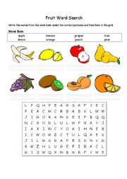 English Worksheet: fruir word search