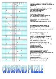 English Worksheet: Mixed Vocabulary Crossword