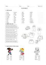 English Worksheet: clothes