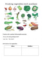 English Worksheet: Studying vegetables