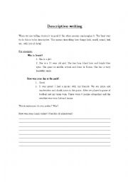 English Worksheet: descriptive writing