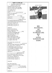 English Worksheet: Party in the USA - Miley Cyrus (present simple and continuous)