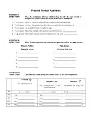 English Worksheet: Present Perfect activities A2 level