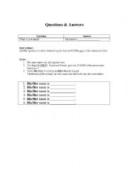 English Worksheet: Questions&Answers : What is your name? 
