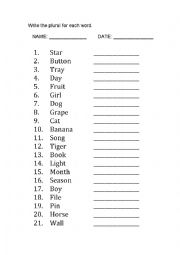 English Worksheet: Singular Plural