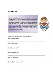 English Worksheet: Reading about him 