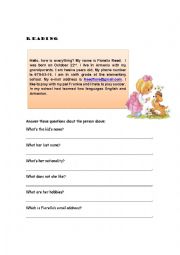 English Worksheet: Reading about her 