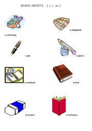 English Worksheet: School Objects 