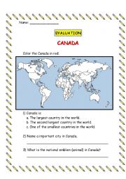 English Worksheet: Canada evaluation