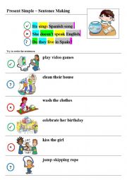 English Worksheet: Present Simple - Sentence Making Exercise