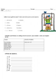 English Worksheet: Colors, Numbers, School objects