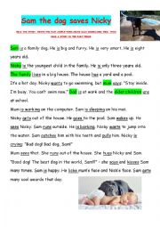 English Worksheet: Sam the dog saves Nicky