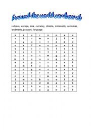 English Worksheet: Around the world wordsearch