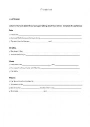 English Worksheet: Test on school