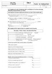English Worksheet: mid term test 3-7th form
