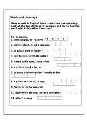 English Worksheet: words and meanings