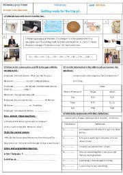 English Worksheet: getting ready for a trip : at the bank ( part1)