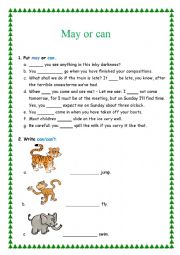 English Worksheet: May or can