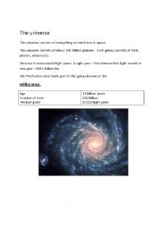 English Worksheet: the universe