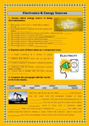 English Worksheet: ELECTRONICS AND ENERGY SOURCES