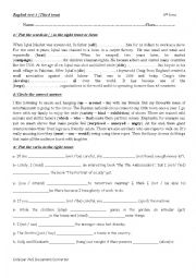 English Worksheet: test 9th form 