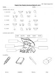 English Worksheet: Test English Adventure B - Unit 1