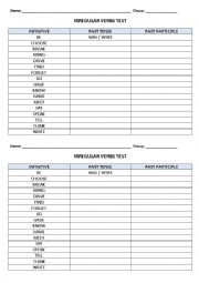 English Worksheet: IRREGULAR VERBS TEST