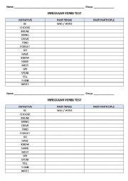 English Worksheet: IRREGULAR VERBS TEST