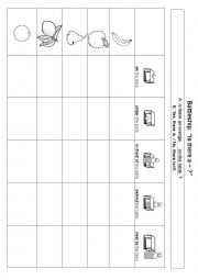 English Worksheet: Battleship game. Is there? Fruits and prepositions