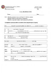 English Worksheet: E.S.L grammar test