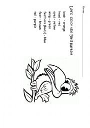 English Worksheet: Bird to color