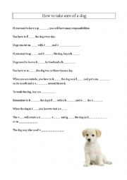 English Worksheet: How to take care of a dog - vocabulary