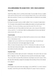 English Worksheet: Classroom Ice Breakers and Warm-ups