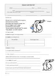 English Worksheet: Written Test - describing people + school objects & school subjects