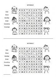 English Worksheet: basic family wordsearch